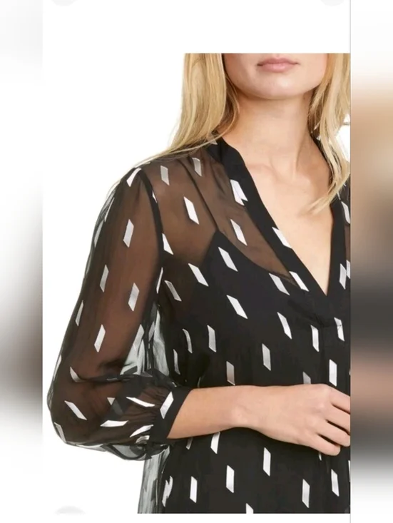 ALICE + OLIVIA SHEILA SHEER BLOUSE BLACK TOP SIZE XS - Picture 8 of 11